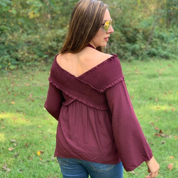 VICI Ascension Off Shoulder Smocked Top - Burgundy - Picture 3 of 8